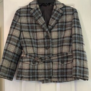 Express Women's Plaid Blazer - Black and Gray 2